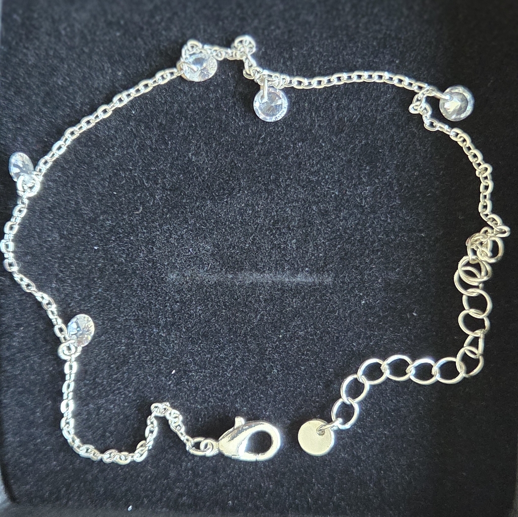 New In Box 925 Sterling Silver With Swarovski Crystals Adjustable Ankle Bracelet 19$